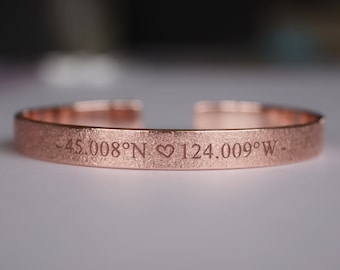 Pulsera personalizada, pulseras grabadas personalizadas de cobre, puño de cobre escrito a mano, boda, graduación, grabado personalizado Brazalete Rosegold
