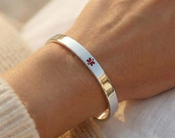 Sterling Silver Medical ID Cuff Bracelet