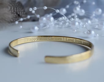 Gold Plated Engraved Bracelet, 22K Gold-plated Custom Birthday Gift for Women, Men, Friend, Birthday Present, Etched Jewelry, Bday Gift