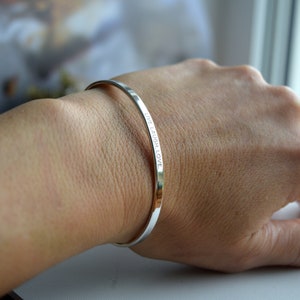 Sterling Silver Bracelet, Personalized Message, Narrow Engraved Bracelet, Custom Bracelet, 925 Silver Cuff Bracelet, Engraved Bracelets, 3mm