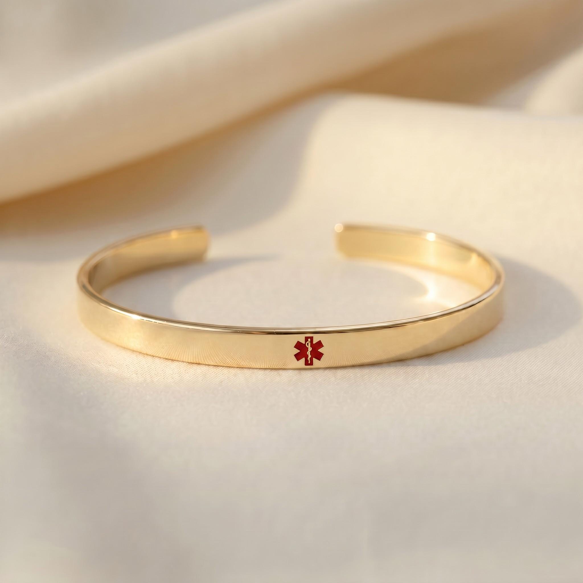 Gold Medical Alert Bracelet, Caduceus Symbol