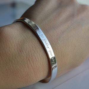 Pulsera de plata de ley, brazalete de plata 925, pulsera grabada, escritura a mano, religiosa, pulsera motivacional, su texto grabado en el interior/exterior