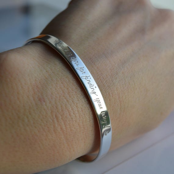 Sterling Silver Cuff Bracelet: Personalized Engraving, Handwriting, Solid Jewelry