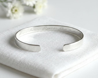 Engraved Sterling Silver Cuff Bracelet - Secret Message Gift, 0.25'' Wide