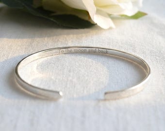 Pulseira de prata esterlina gravada: pulseira fina personalizada, joia da amizade