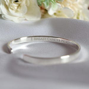 Pulsera de cáncer, cáncer de mama, brazalete de plata esterlina, soporte con cita positiva, mantra curativo, fuerza, esperanza, coraje, superviviente