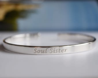 Soul Sister, Bracelet Soul Sisters, Manchette en argent sterling 925, Bracelet gravé citable, Mantra, Motivation, Amitié, Amis, BFF