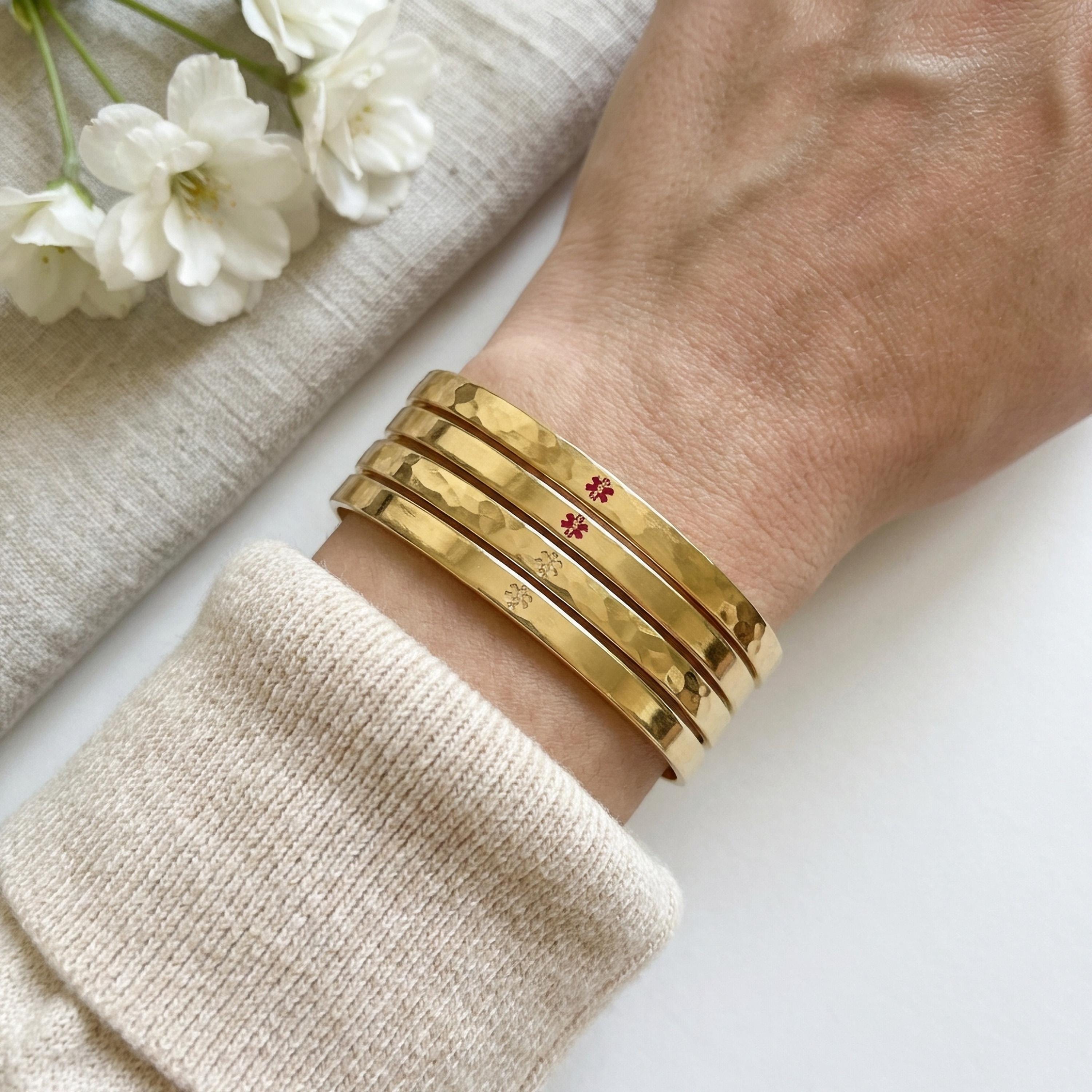 Gold Emergency Alert Bracelet, Engraved ID Cuff