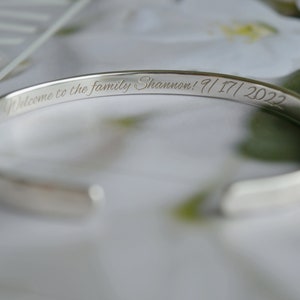 925 Sterling zilveren armband, gepersonaliseerd bericht, gegraveerde armband, aangepaste manchetarmband voor vrouwen, mannen, handschrift, bruidsmeisje cadeau afbeelding 2