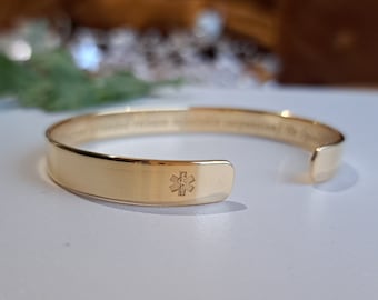 22K Gold Plated Medical ID Bracelet: Engraved Star of Life Cuff