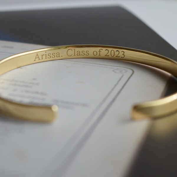 22K Gold Plated Engraved Bracelet, Graduation Gift, Class of 2023, Gifts to Celebrate College, High School Graduates, University Grads