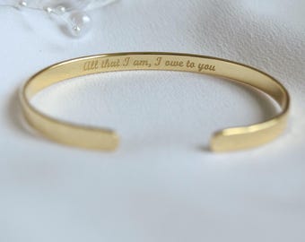 Gold Engraved Bracelet, I am who I am because of you, All that I am I owe to you, Wedding, Gift for Mother in Law, Thank you for raising...