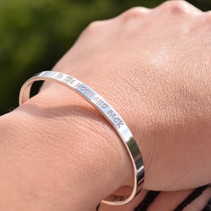 Bracciale in argento sterling 925, messaggio personalizzato, bracciale inciso, bracciale personalizzato per donne, uomini, scrittura a mano, regalo da damigella d'onore immagine 3