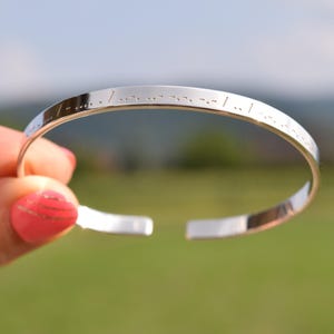 Custom Engraved Sterling Silver Morse Code Bracelet: Laser Engraved
