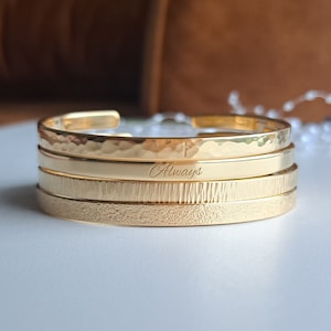 22K Gold Plated Engraved Bracelet, Cuff Bangle, Minimalist, Narrow Gold Cuff Bracelet, Graduation Gift Idea, Unique Present for Women, Men