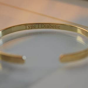 Medical ID Bracelet, 22K Gold Plated Engraved Bracelet, Medical Cuff, Diabetes Medical Alert, Gifts for Diabetic, Intolerance, Medicines image 2