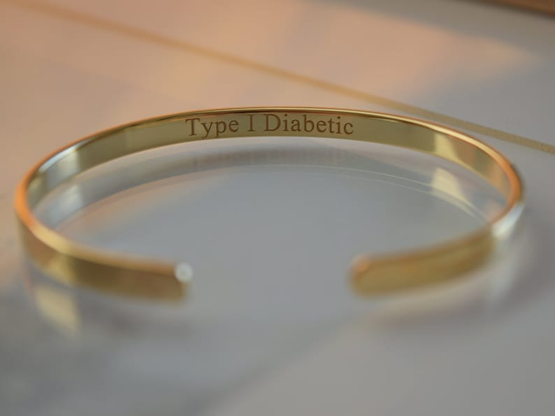 Medical ID Bracelet, 22K Gold Plated Engraved Bracelet, Medical Cuff, Diabetes Medical Alert, Gifts for Diabetic, Intolerance, Medicines image 2