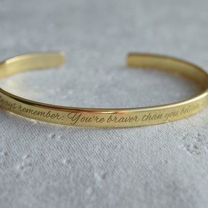 22K Gold Plated Engraved Bracelet, You are braver than you believe, stronger than you seem, and smarter than you think, Winnie-the-Pooh