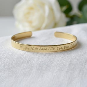 22K Gold Plated Engraved Cuff: Personalized Women's Bracelet, Smooth or Textured, 0.25 inch