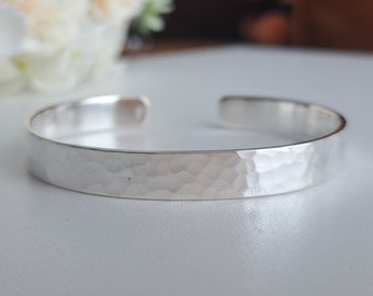 Sterling Silver Engraved Bracelet, Hammered Real Silver 925 Custom Bracelet, 8mm, Mantra, Motivational Bracelet, Engraved Bracelets