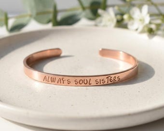 Custom Copper Bracelet, Cuff Engraved with Text Outside/Inside