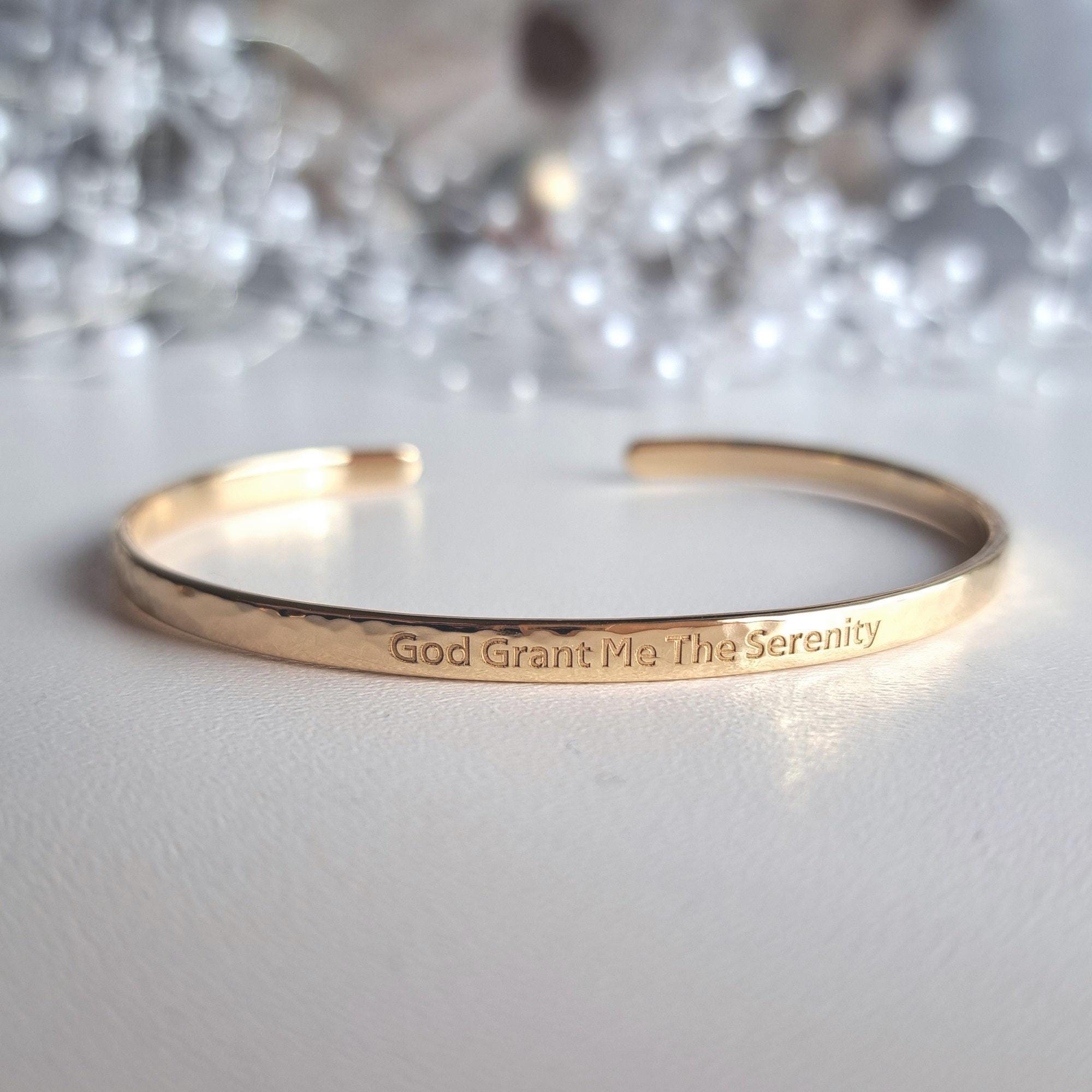 22K Gold Plated Engraved Bracelet, Personalised Bracelet for Women, Hammered Narrow 3mm, Custom Gift, Unique, with Text Inside or Outside