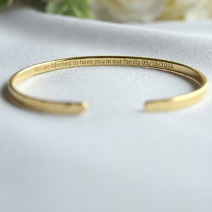 Daughter in Law Gift from Mother in Law, Bridal Shower, 22K Gold Plated Hammered Cuff, Welcome to the family Bracelet, Family Welcome Gift