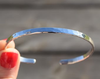 Personalized Sterling Silver Cuff Bracelet: Engraved Message, Dainty 3mm