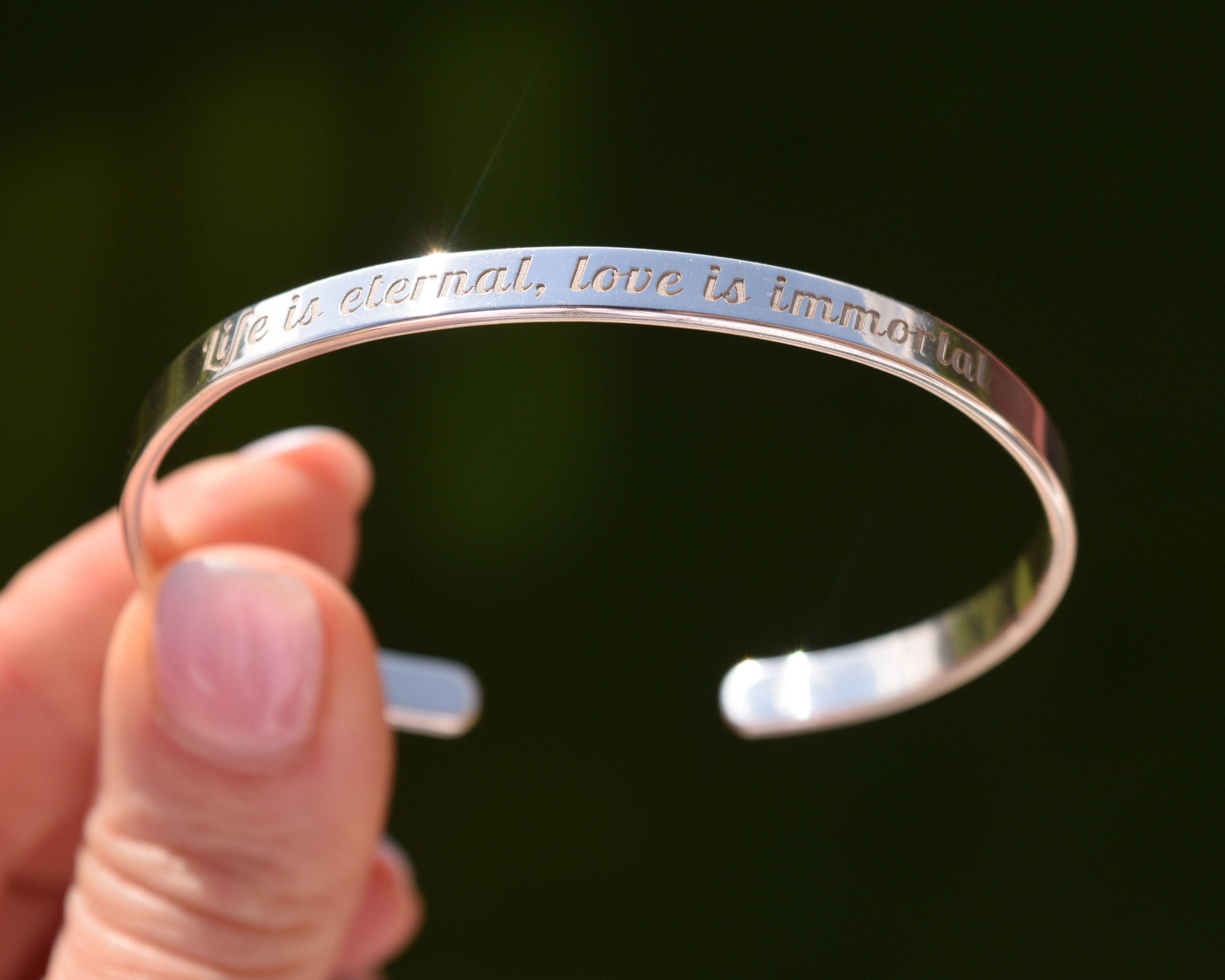 Personalized Message Engraved Bracelet Sterling Silver Etsy