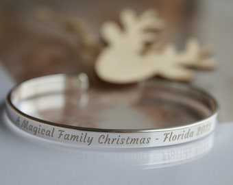 Bracelets gravés de Noël, bracelet personnalisé Xmas Sterling Silver 925, rembourrage de bas, cadeau de Noël, cadeau, idée cadeau