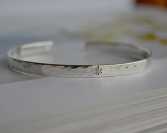 Pulsera de manguito médico, pulsera de identificación médica, alerta médica, estrella de la vida, regalo para diabetes, epilepsia, plata de ley martillada o lisa 925