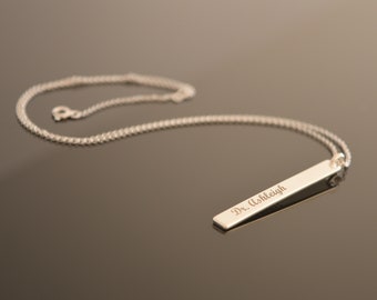 Personalised Engraved Necklace, Sterling Silver Bar Chain, Dainty Bar Necklace, Skinny Vertical Bar, Necklace for Women, Necklace Name, Gift