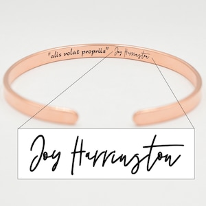 Pulseira memorial personalizada com texto manuscrito ou assinatura, estreita, 5mm, cobre, gravada