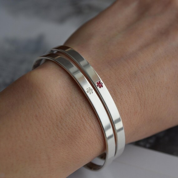 Medical Cuff Bracelet Sterling Silver 925 Medical ID Bracelet Medical Alert Gift for Diabetic Medicines Epilepsy Pacemaker ICE Etsy