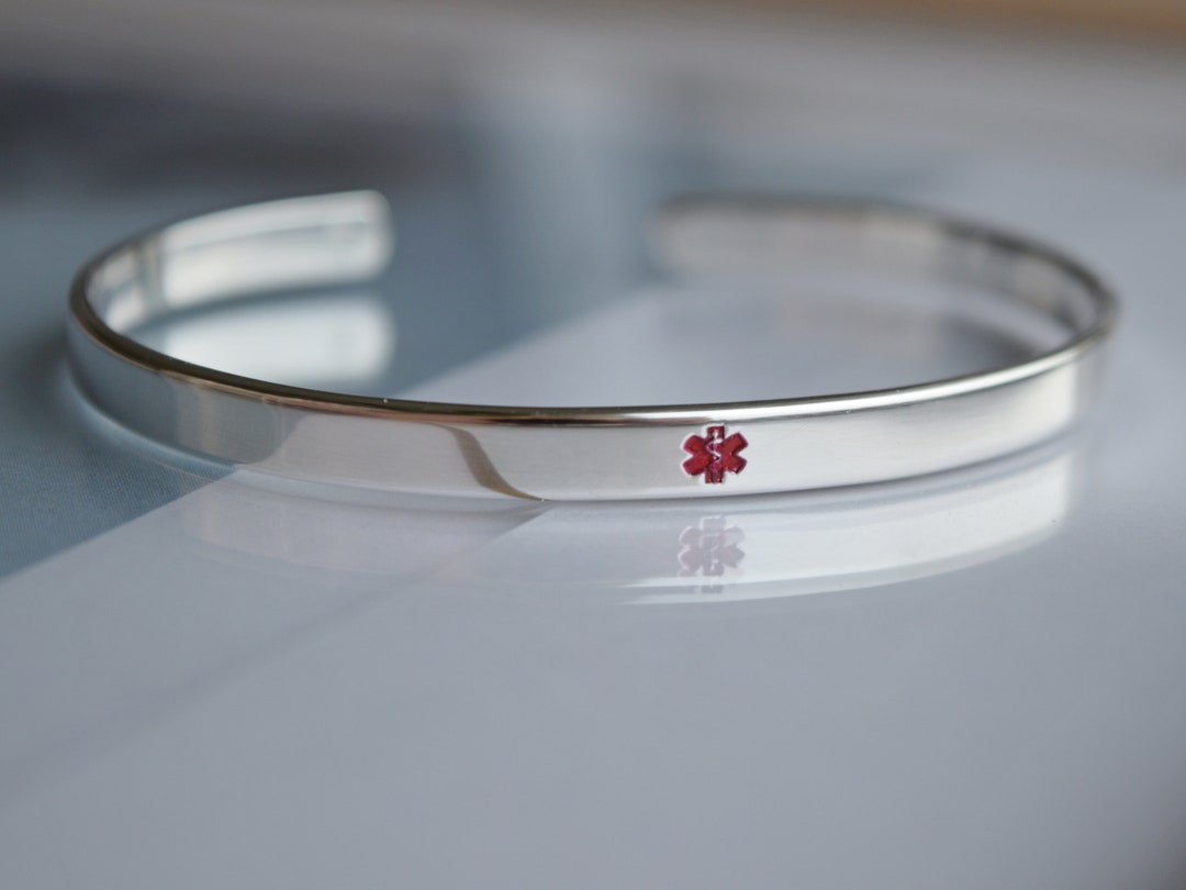 Medical Cuff Bracelet, Sterling Silver 925 Medical ID Bracelet, Medical Alert, Gift for Diabetic