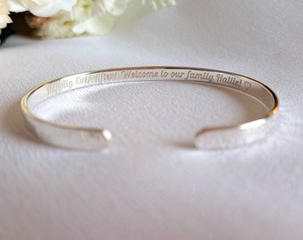 Bracelet gravé personnalisé, manchette en argent sterling 925, amitié, bracelet vœux de mariage, bracelet de mariage, vers la lune et le dos, bracelet d'amour