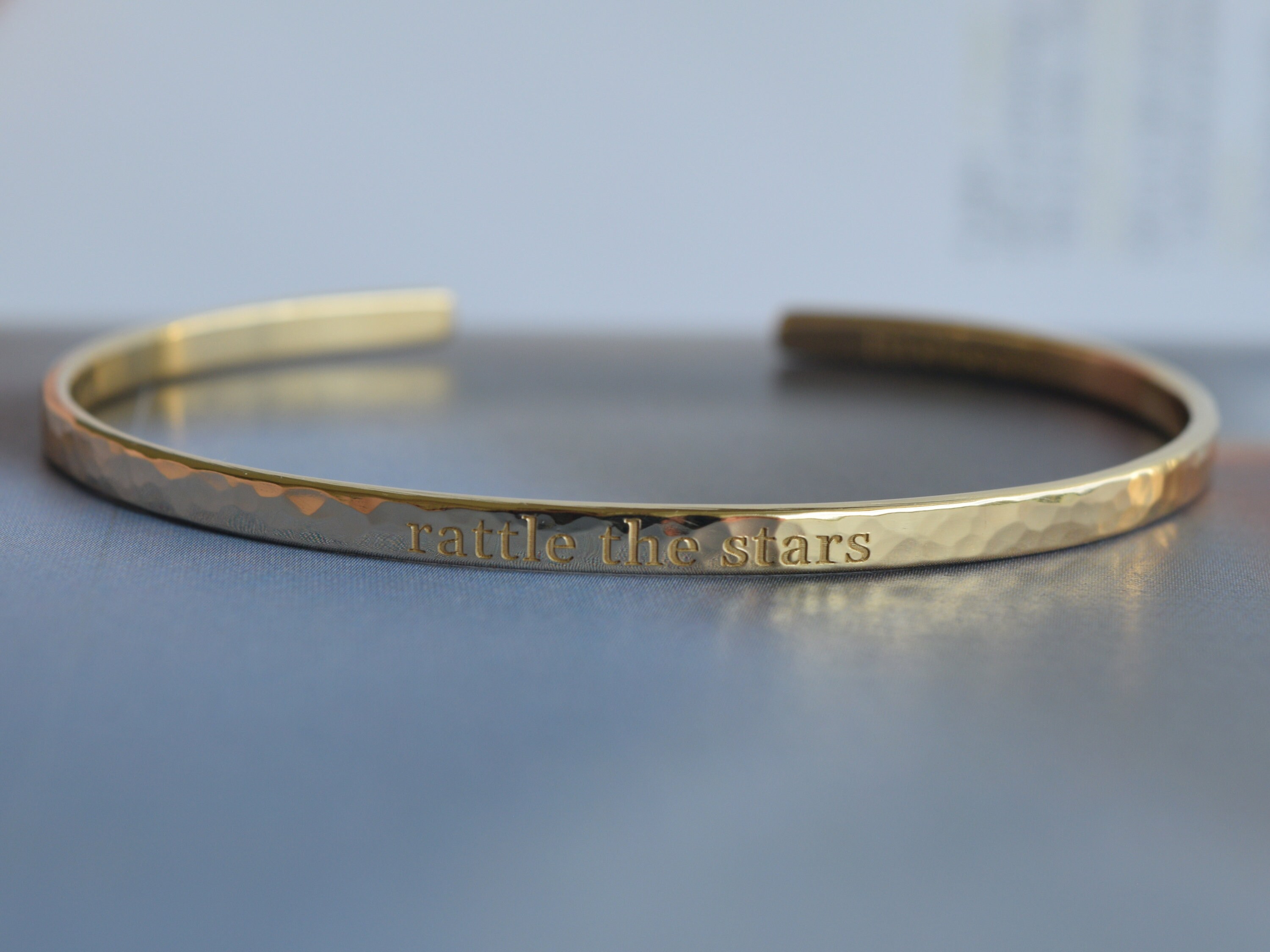 22K Gold Plated Engraved Bracelet Custom Hammered Narrow 3mm Etsy