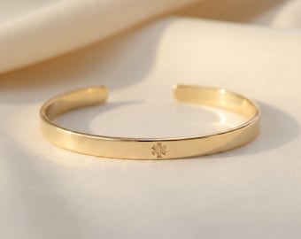 Gold Medical ID Cuff Bracelet, Custom Engraved