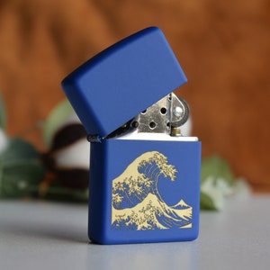 Zippo Petrol Lighter, Engraved, Blue, Black, Silver Colour, Gift for Father, Husband, Boyfriend, Christmas Gift Idea for Him, Unique Present