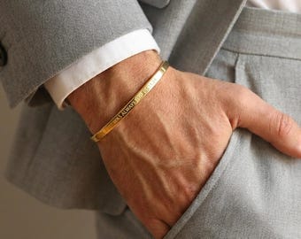 Inspirational Gold Bracelet, Custom Mantra Engraving