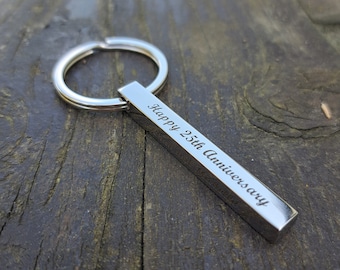 Personalized Keychain, Keychains for Men, Wedding Keychain, Silver Bar Keychain, for Anniversary, Father's Gift, Birthday, The Best Man Gift