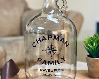 Personalized Family Name Money Jar with Compass ~ Travel Savings Fund ~ Adventure Awaits - COMPLETELY CUSTOMIZABLE!