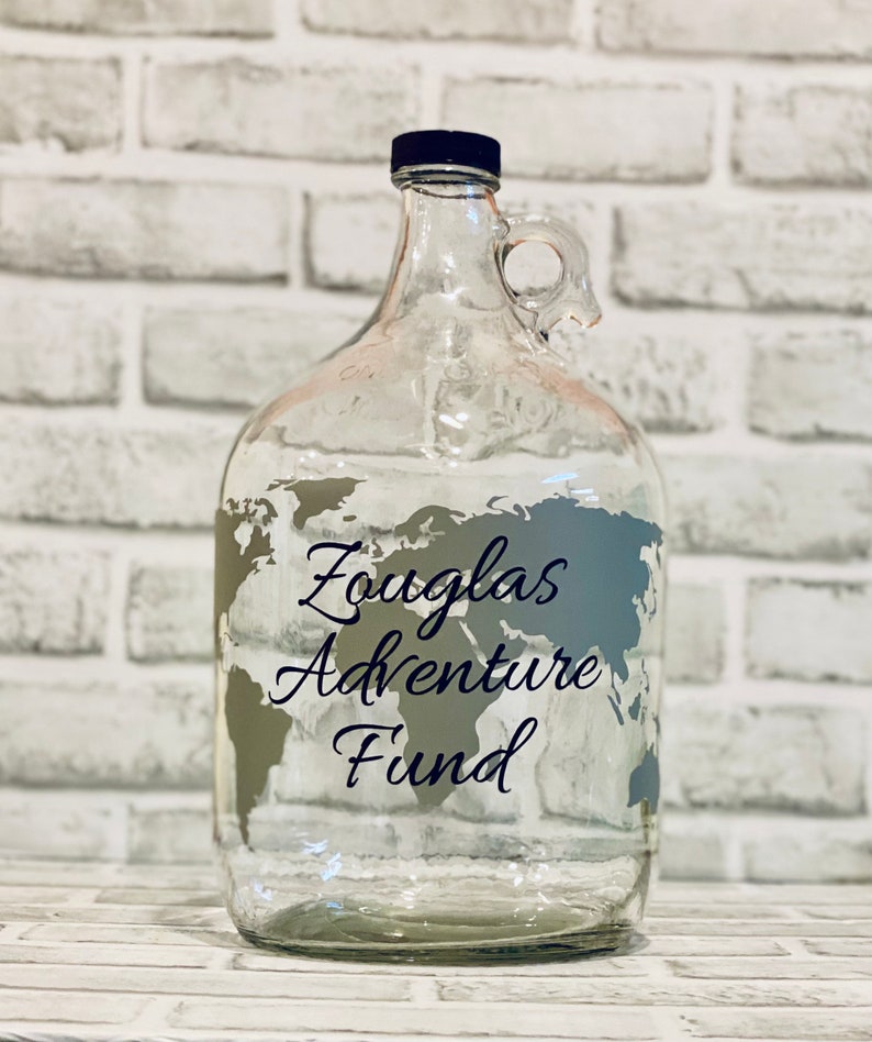 Our Adventure Fund World Map Money Jar Travel Fund 1 Gallon Glass Jug for Bills and Coins Unique Gift for Traveler image 3