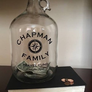 Personalized Family Name Money Jar with Compass Travel Savings Fund Adventure Awaits COMPLETELY CUSTOMIZABLE Round/Traditional