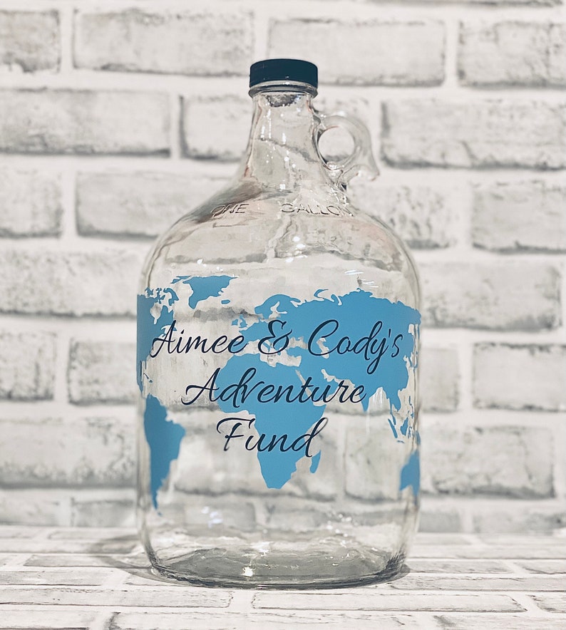 Our Adventure Fund World Map Money Jar Travel Fund 1 Gallon Glass Jug for Bills and Coins Unique Gift for Traveler image 4