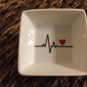 Heartbeat Ring Holder Dish with Heart - Perfect Wedding or Shower Gift, OR gift for a Nurse, Doctor or anyone in the Medical Field!