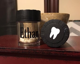 Baby Tooth Container / Holder / Jar  with Vinyl -- Tooth Fairy Approved!