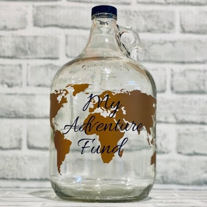 Our Adventure Fund World Map Money Jar Travel Fund 1 Gallon Glass Jug for Bills and Coins Unique Gift for Traveler image 2