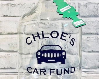 PERSONALIZED CAR FUND Savings Jar ~ Money Jug ~ 16th Birthday Gift ~ Driver's License ~ New Car ~ Saving Up