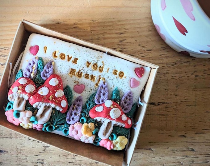Personalised Hand Iced Tiny Toadstool Biscuit Slab